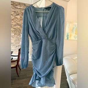 Blue Blush Draped Long Sleeve Dress